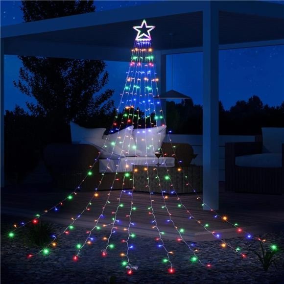 Christmas Lights, 317 LED 10ft X 9 Lights with 12" Topper Star, 8 Modes - Picture 6 of 6